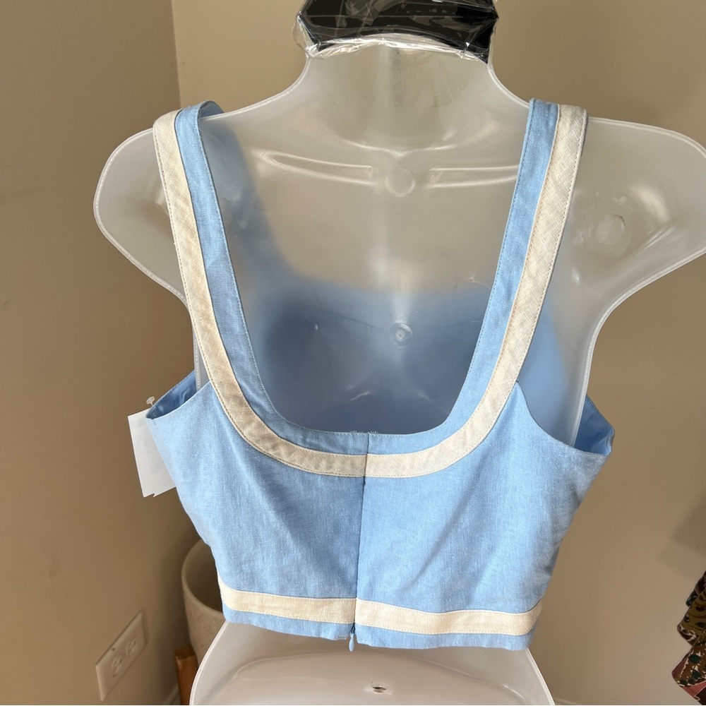NEW Avec Les Filles Colorblock Linen Blend Crop Top Sz M - Picture 3 of 8
